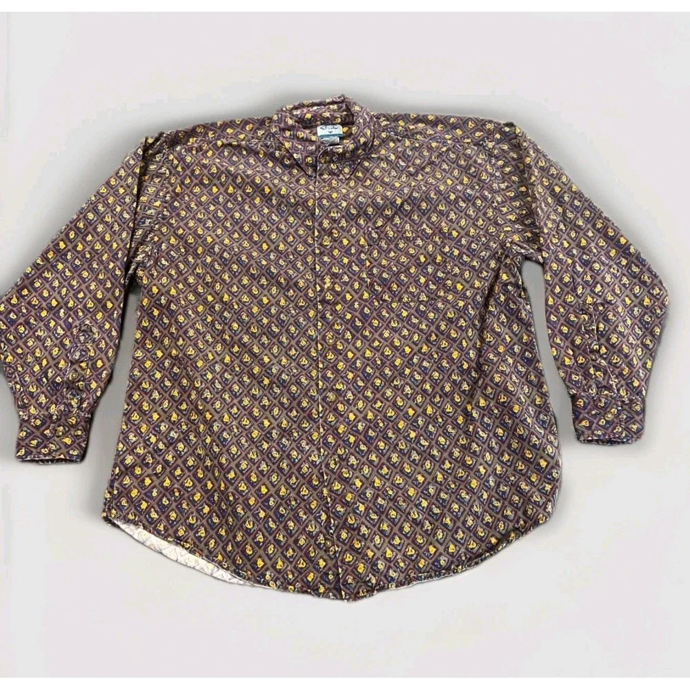 Vintage 90s Cambridge Classics Shirt Mens Large Multicolor Geometric Button Down - Picture 1 of 7
